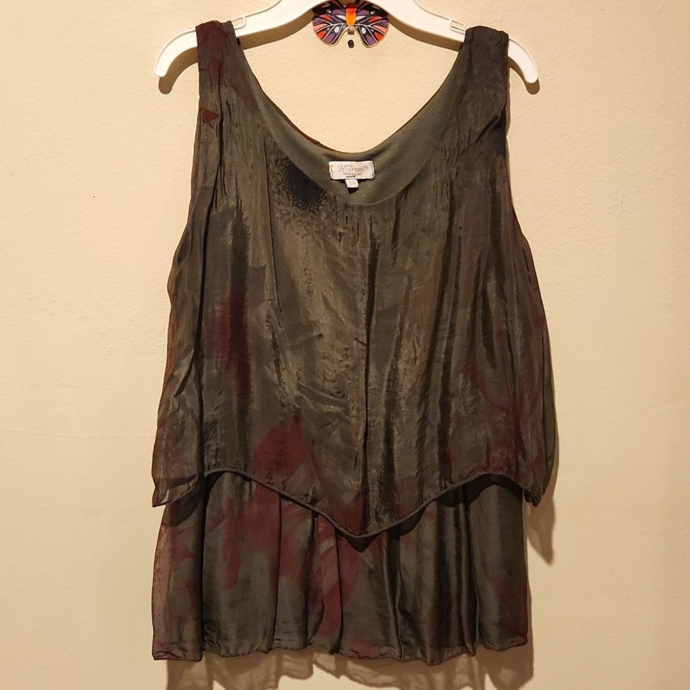❤ H TREND ITALY SILK LAGENLOOK TIERED TANK TOP, XS